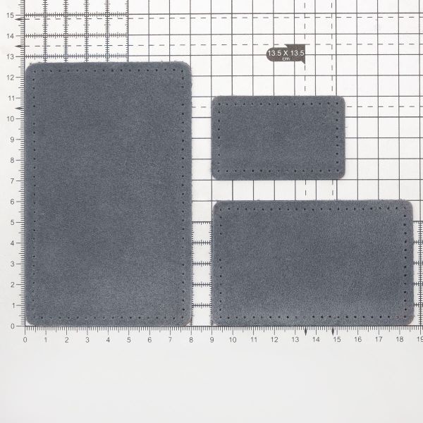 Набор заплаток пришив. из замши, прямоуг-к 4х6,4см, 6х9,6см, 8х12,7см, с перфорацией, 3 шт (26 серый), 59403