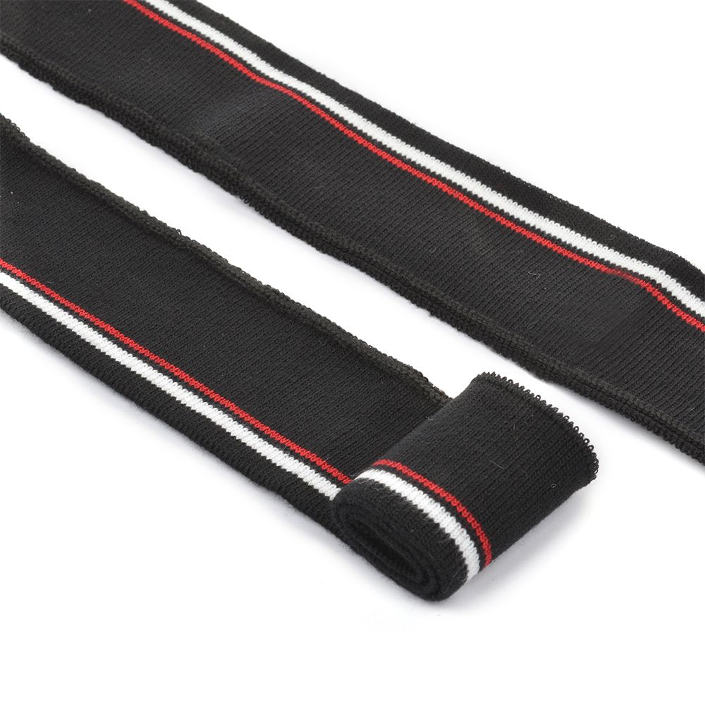Подвяз (довяз) трикотажный черный с белыми и красной полосами, 3,5х80см, уп. 5 шт