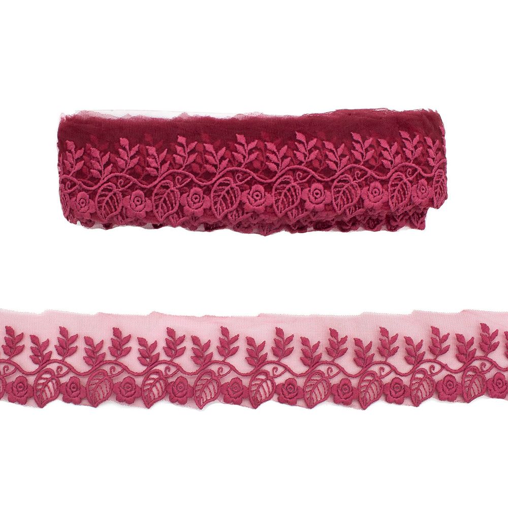 Кружево на сетке 60 мм, 11.35 м, цв.бордовый