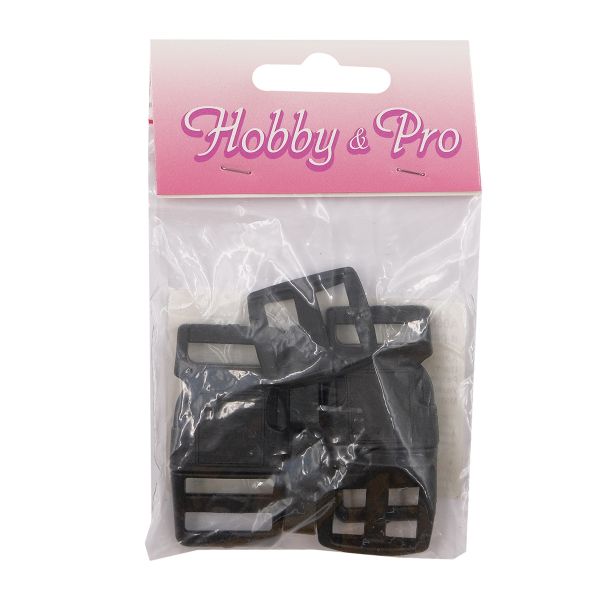 Фастекс (пряжка трезубец), рамка и рамка-регулятор 20мм, пластик, (2 компл.) Hobby&Pro, черный, A03001037-K-20