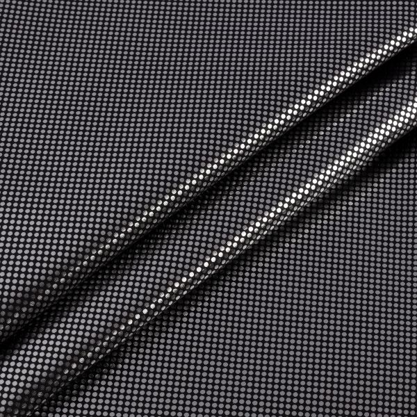 Ткань подкладочная фольгированная 65±2 г/м², 150х150±1 см, №01 черный рис. точки, Gamma FLTN