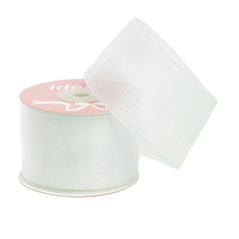 Лента капроновая (органза) 50.0 мм, 1001 белый, уп. 27,4 м