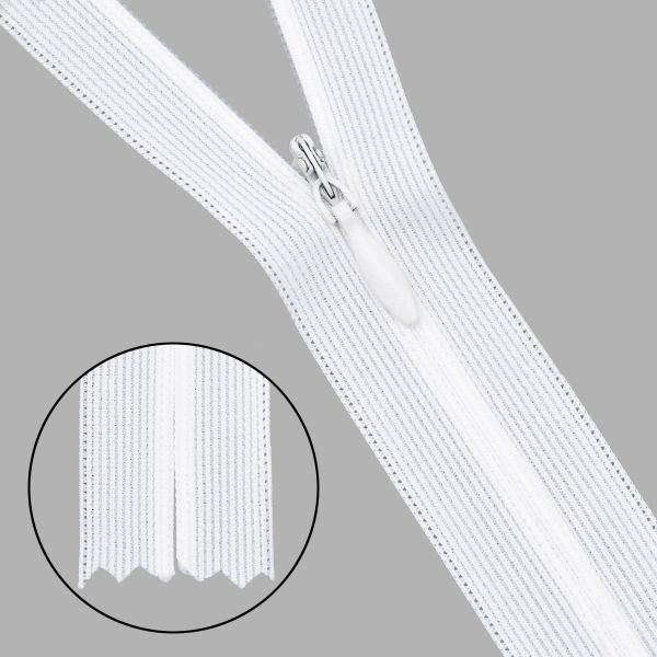 Молния потайная (скрытая) Т3 (3 мм) 1 зам., н/раз., 18 см, нейлон, 501 белый, 101 белый, 10 шт