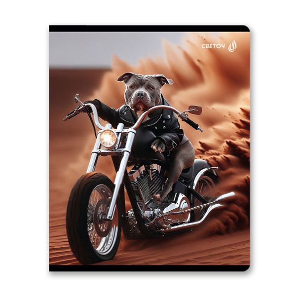 Тетрадь ученическая общая, глянцевая ламинация A5 48 л. на скобе 65 г/м², белизна 100% 10 шт клетка, 01505 Это кто на мотоцикле?, Светоч Т71