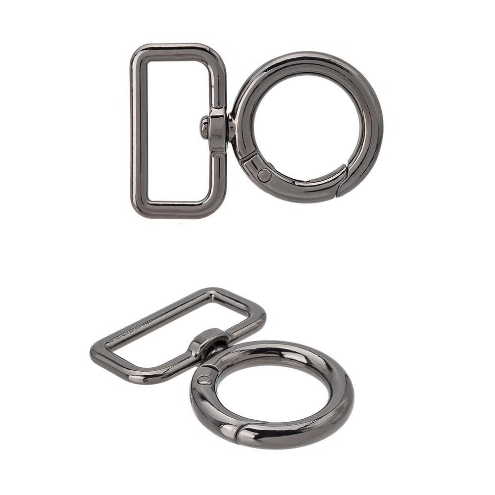 Карабин металл поворотный с рамкой 19.0 мм (32х46 мм), 10 шт, черный никель, ГУБ10897