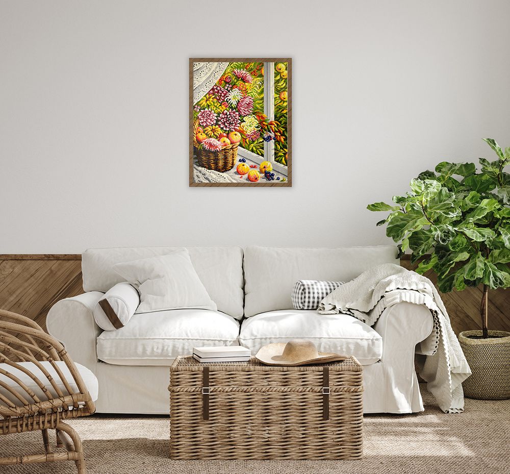 Алмазная (кристальная) мозаика Фрея, Астры и яблоки, 35х45 см