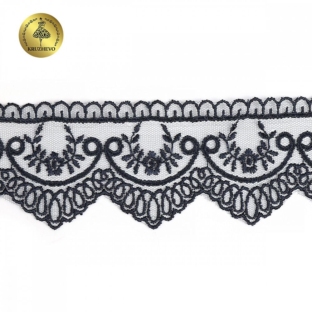 Кружево на сетке 50 мм, TR.1158A, 03 т.синий, 12м, Kruzhevo