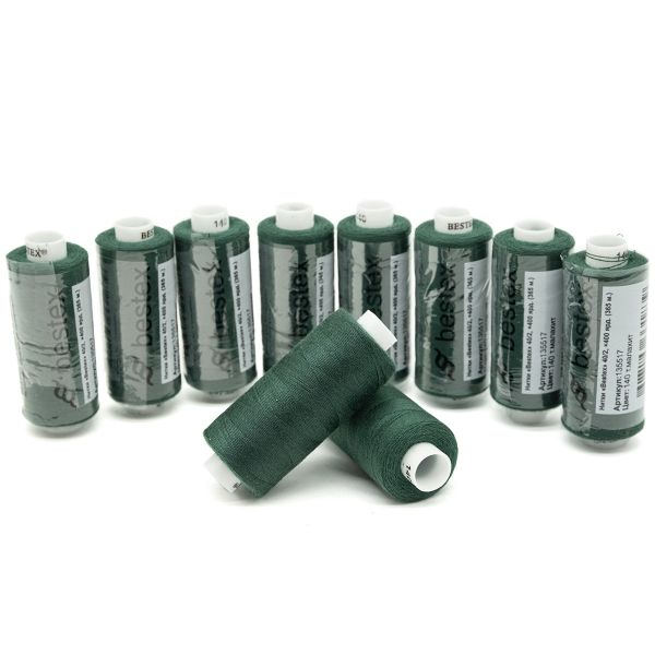 Нитки швейные бытовые Bestex 40/2, 365 м (400 ярд) / 10 кат., 140 темный малахит