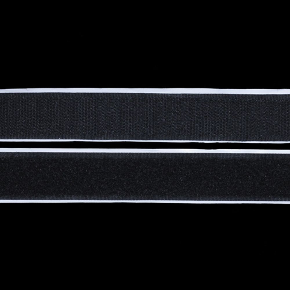 Лента контактная липучка (велкро) клеевая 25 мм / 25 метров, 29.4 г/м, 5071 черный, ПАРА (крючок+петля), качество "В"