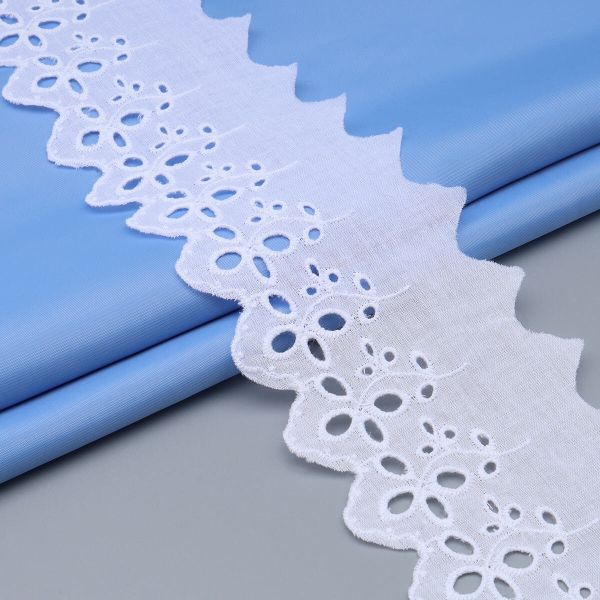 Кружево шитьё 73 мм / 13.72 м, 100% хлопок, белоснежный