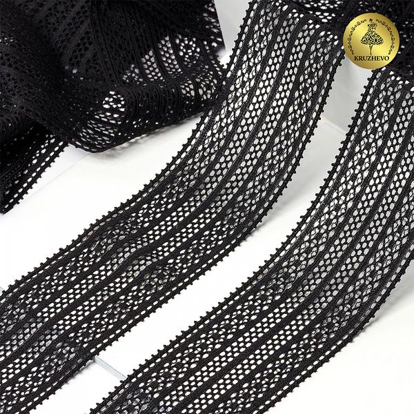 Кружево стрейч (эластичное) 50 мм / 10 метров, TBY.8035, цв.02 черный, Kruzhevo
