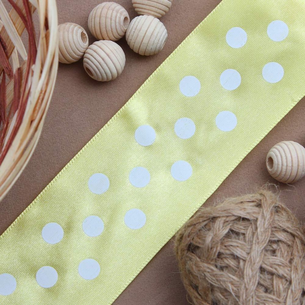 Лента атласная в горошек 45.0 мм / 3 метра, желтый, Globus