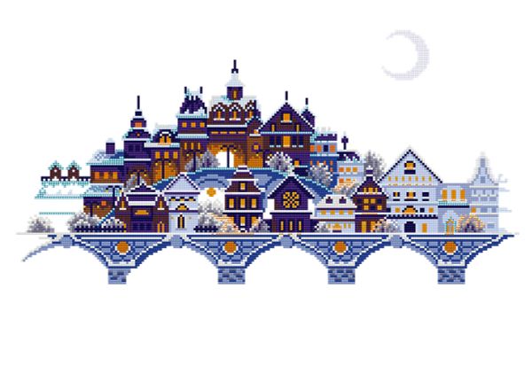 Алмазная (кристальная) мозаика Фрея, Ночной Город, 55х40 см