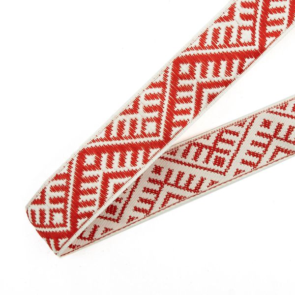 Лента (тесьма) жаккардовая 24.0 мм / 25±1 метров, Славянский орнамент Оберег, рис.9467 белый/красный, С3772Г17