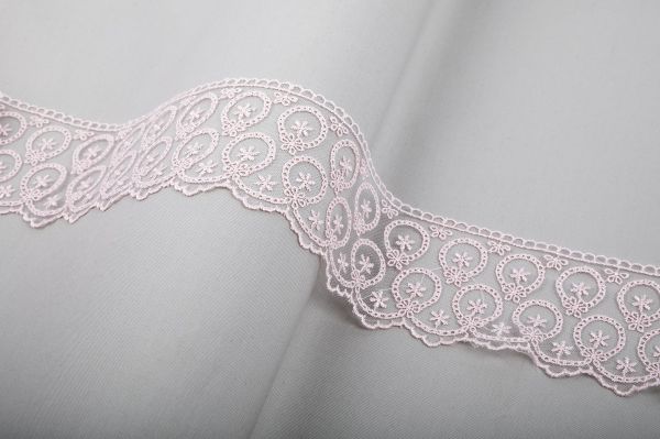 Кружево на сетке 65 мм / 10 м, нежно-розовый, Blitz BLKM-6501