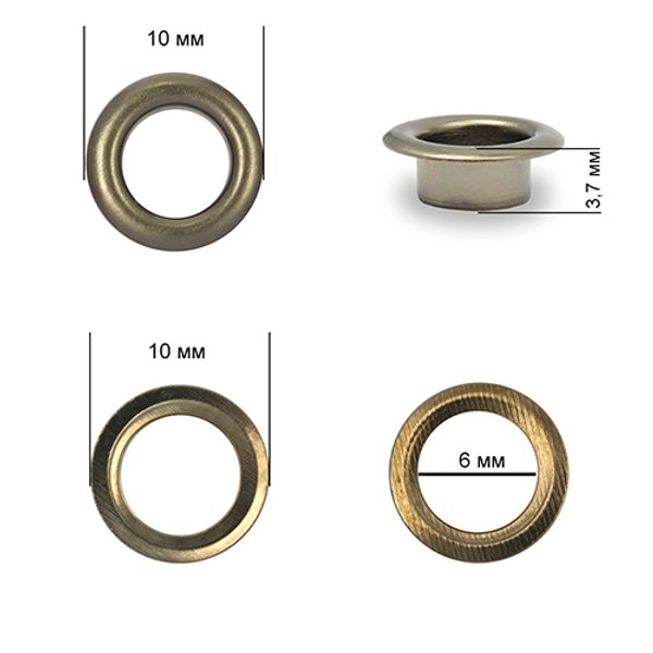 Люверсы металл ⌀6.0 мм (внутр.), h=3.7 мм, внешн. ⌀10.0 мм, №4, сталь, цв. никель черный, 1000 шт, TBY