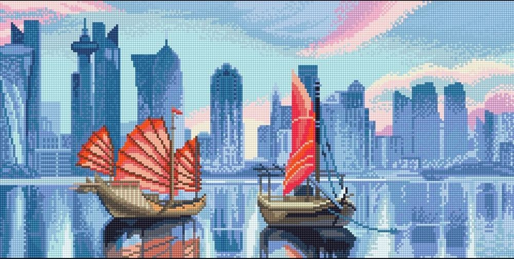 Алмазная (кристальная) мозаика Алмазное хобби, Лодки драконов 30х60 см