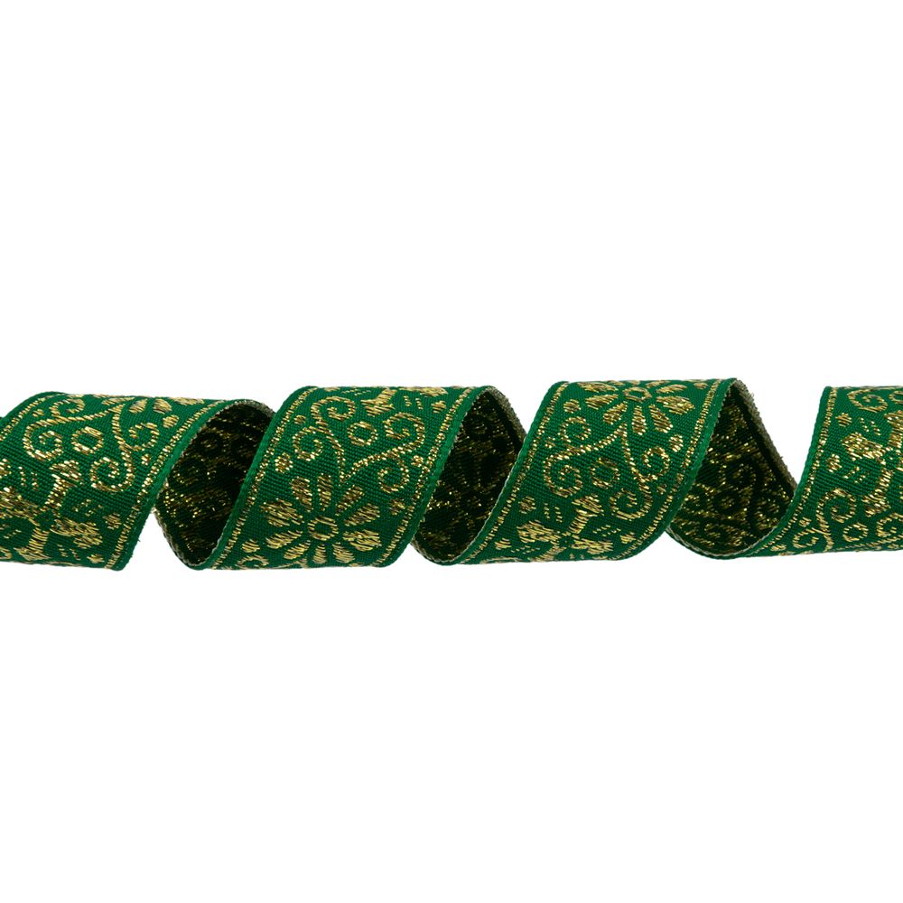 Лента (тесьма) жаккардовая 23.0-25.0 мм / 25 метров, зеленый/под золото, Blitz