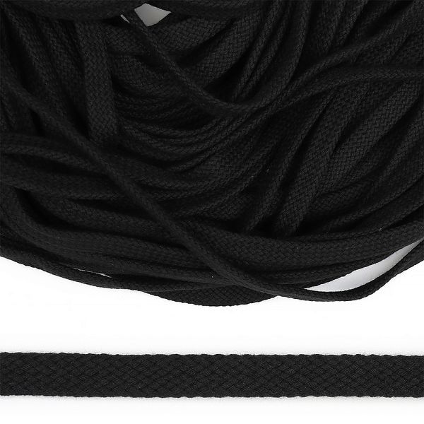 Шнур плоский плетеный х/б ⌀20.0 мм / 50 метров, турецкое плетение цв.032 чёрный