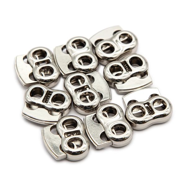 Фиксатор (зажим) для шнура металл плоский, 2 отв., 26х21 мм, (in ⌀6 мм), металл, никель, 10 шт