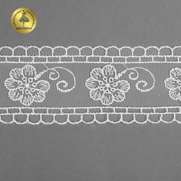 Кружево на сетке 53 мм, TR.1159B, 01 белый, 12м, Kruzhevo
