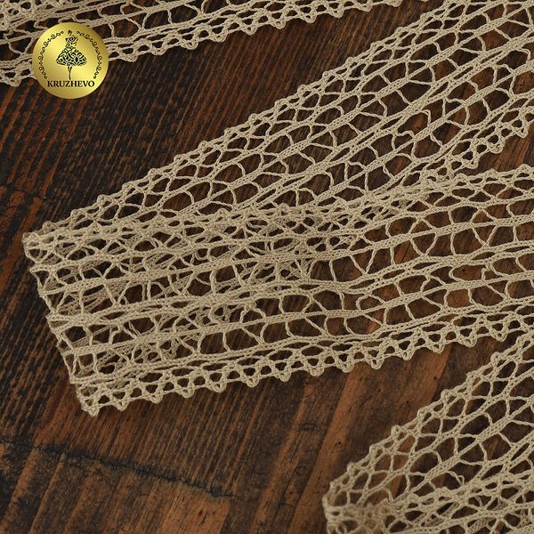 Кружево вязаное (тесьма) 25 мм / 10 метров, D1002, тонкая нить, цв.F308 св.бежевый, Kruzhevo
