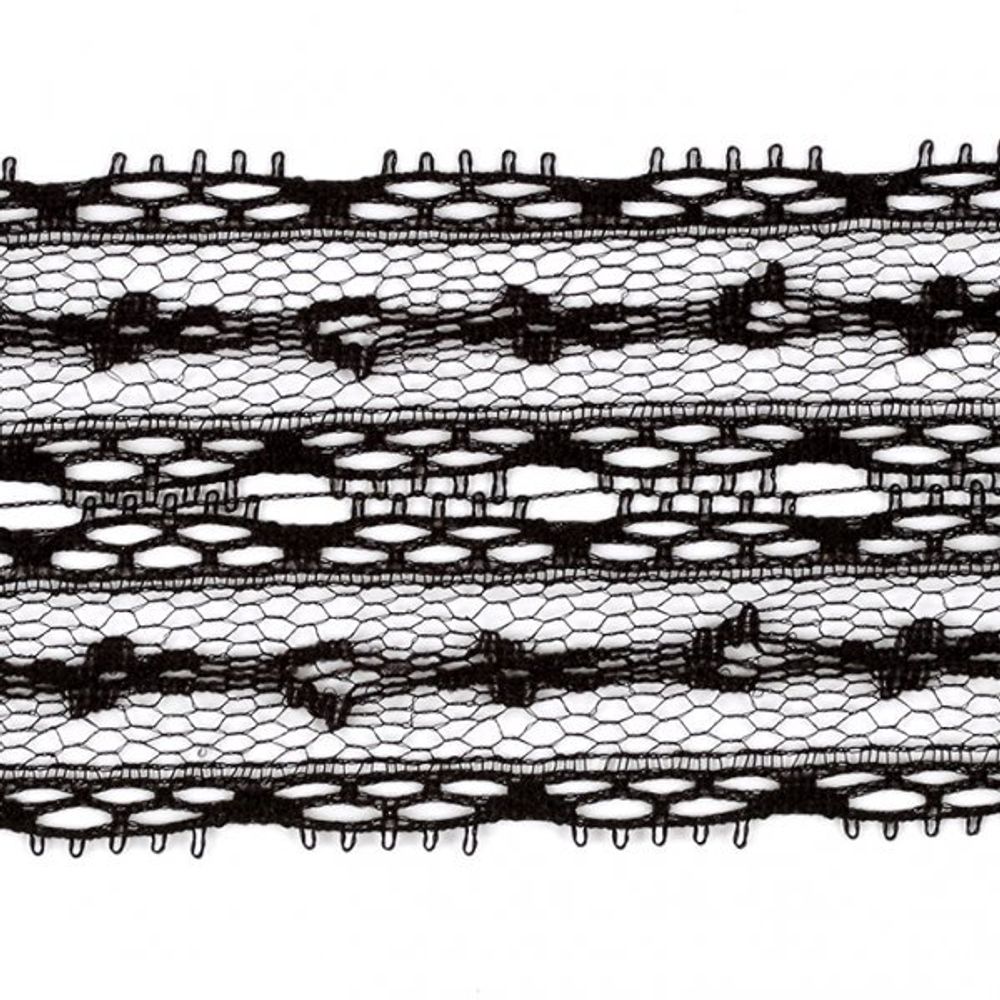 Кружево отделочное в стиле "трикотаж" 50 мм, диз. 741-2B цв.черный уп.45,7м