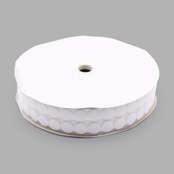 Лента контактная липучка (велкро) клеевая круг ⌀20 мм ПАРА (крючок+петля), 22 г/м, белый, уп.1100 пар, 6131-2061