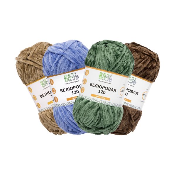 Пряжа Вязь Велюровая 120 / уп.4 мот. (4 цвета) по 100 г, 120 м, ассорти №4