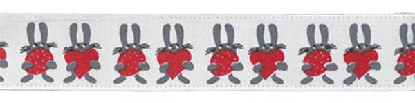 Лента атласная с рисунком 12.0 мм / 22.8±1 метра, H17/001 зайцы/белый, Gamma ALP-123
