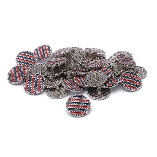 Пуговицы на ножке Твидовая 36L (23мм), металл (Blue/Red (синий/красный/серебро)), ME-651, 36 шт