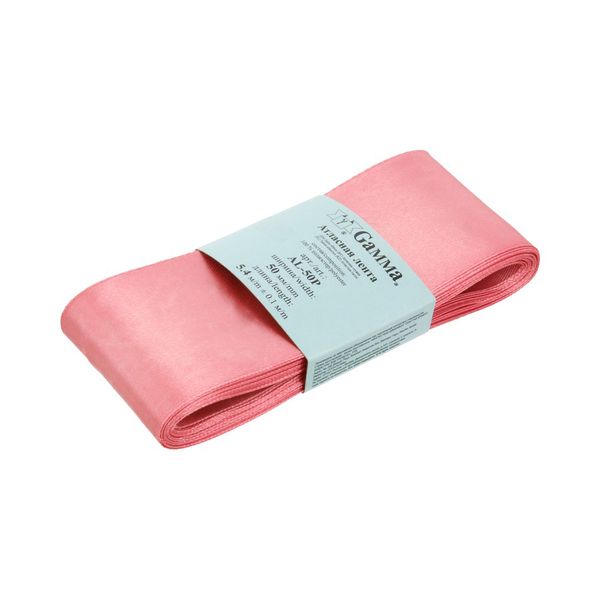 Лента атласная 1-сторонняя 50.0 мм / 5 шт по 5.4 метра, №069 т.розовый, Gamma AL-50P