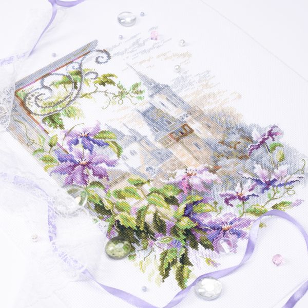 Набор для вышивания нитками Чудесная игла, Нежные клематисы, 20х26 см