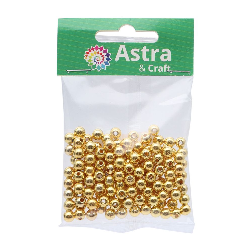 Бусины пластик под металл ⌀6 мм, 15гр (130±10 шт), Astra&Craft (MH.КР.06 золото), MH.КР