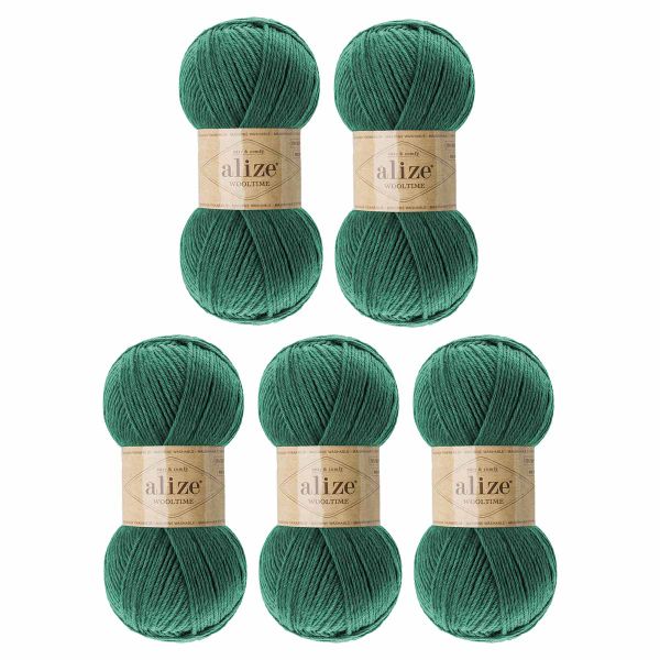 Пряжа Alize (Ализе) Wooltime / уп.5 мот. по 100 г, 200 м, 532 зелёный