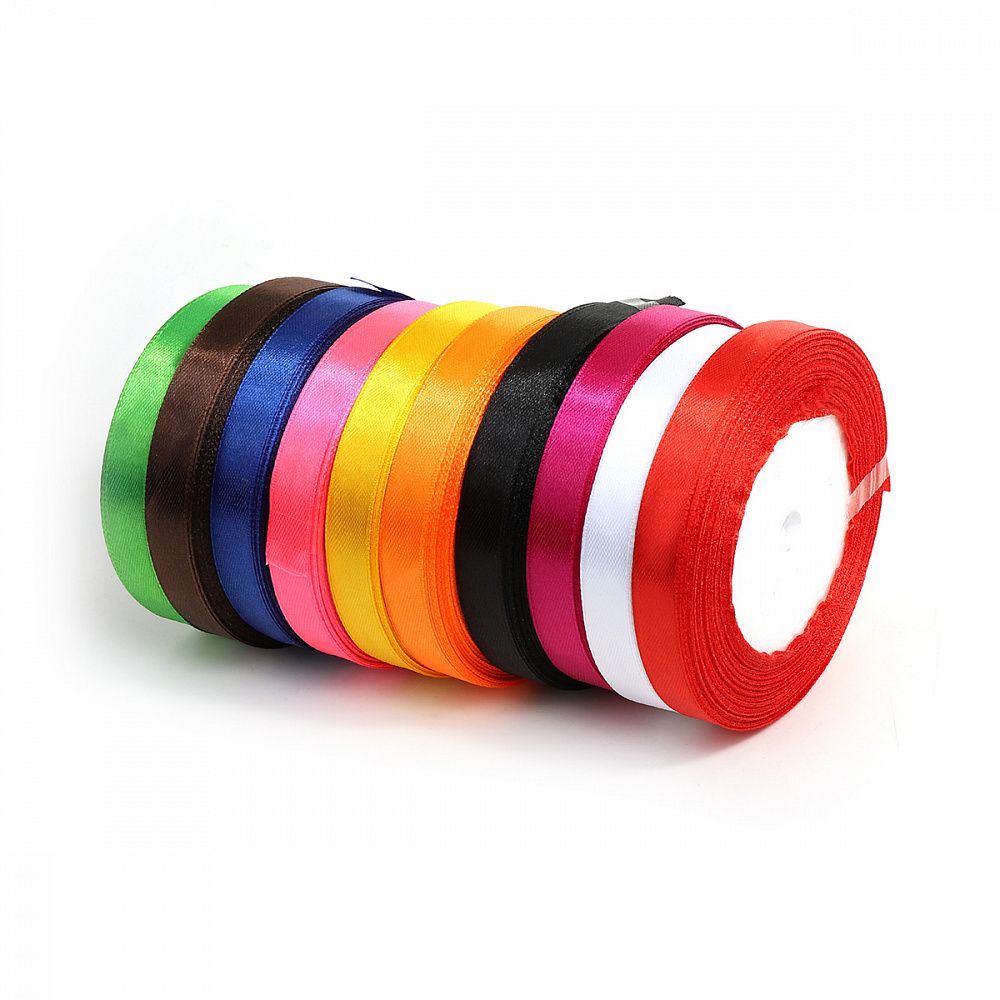 Лента атласная 1-сторонняя 12.0 мм / 10 шт по 22.5±1 метра, набор Микс1, Magic4Hobby