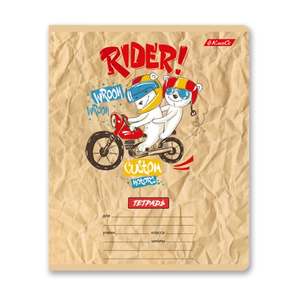 Тетрадь ученическая школьная, выборочный лак, A5+ 12 л. на скобе 65 г/м², белизна 100%, 25 шт, клетка, 000702 Весёлый Райдер, Светоч 12ТЕТк-003