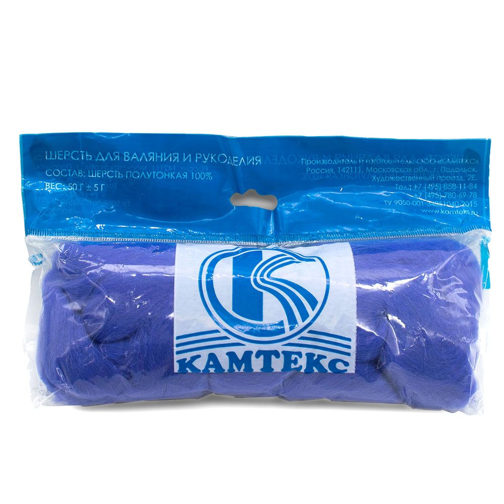 Шерсть для валяния Камтекс Лента для валяния п/тонкая 1х50 г, (25-28 мкр), 2.1 м, 015 голубой, 614644-1