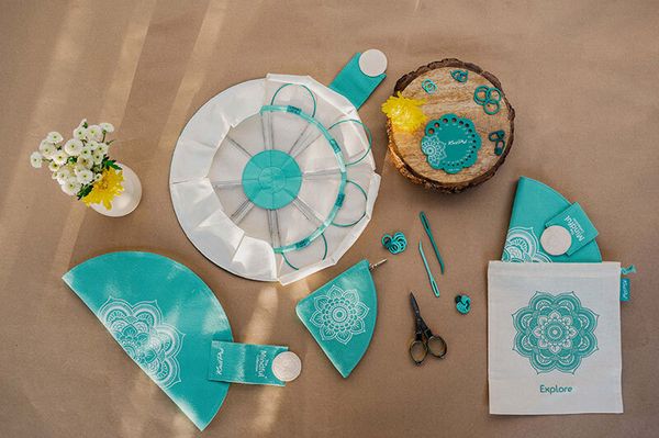 Набор круговых спиц Knit Pro Mindful Explore (Исследовать) нержавеющая сталь, пластик, серебристый, бирюзовый, 8 видов спиц в наборе, 36320