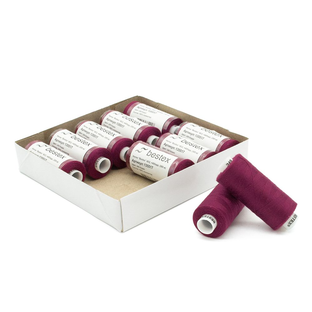 Нитки швейные бытовые Bestex 40/2, 365 м (400 ярд) / 10 кат., 249 бургунди