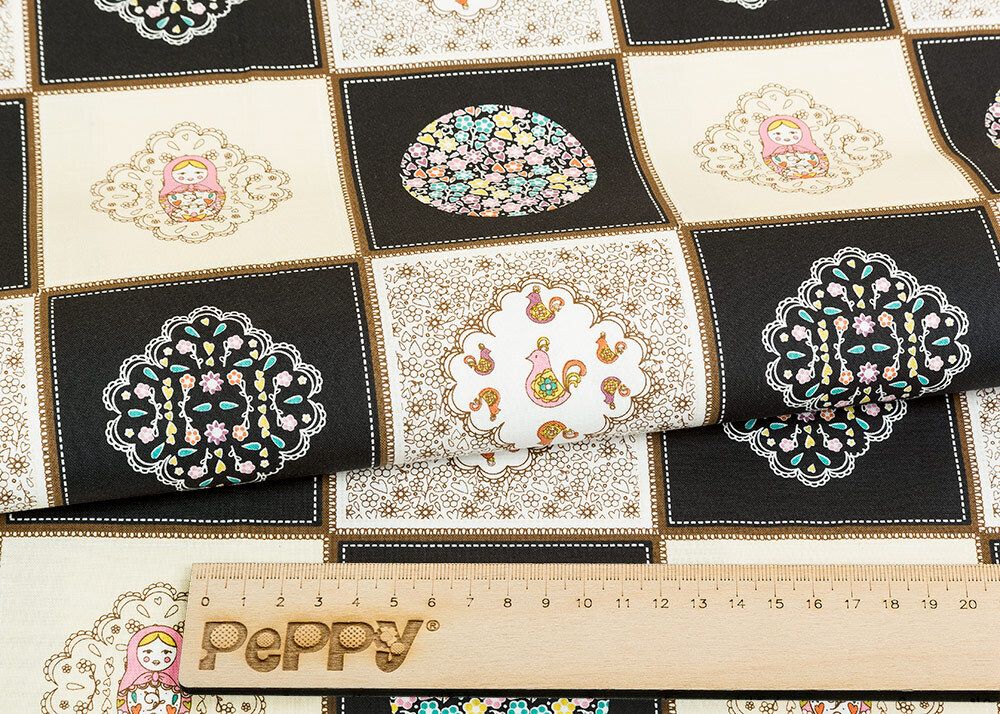 Ткань для пэчворка Peppy Крошки-матрешки, рулон 112 см / 5 метров, КМ-01 Панель, Peppy