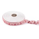 Лента (тесьма) жаккардовая 24.0 мм / 25±1 метров, Орнамент для северных народов, рис 9872 №2 бел/красный, Gamma C3885