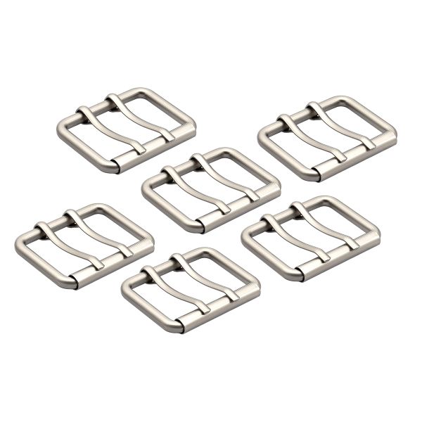 Пряжка прямоугольная 45 мм, с двумя язычками, металл (Nickel Серебро (никель) матовое), МТ_1864, 6 шт