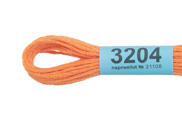 Мулине Gamma 100% хлопок, цв.3204 бл.бл.оранжевый, 24 мотка по 8 метров