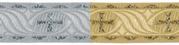 Лента (тесьма) жаккардовая 50.0 мм / 10±0.5 метров, (галун православный), серебро, Gamma TRJ-67