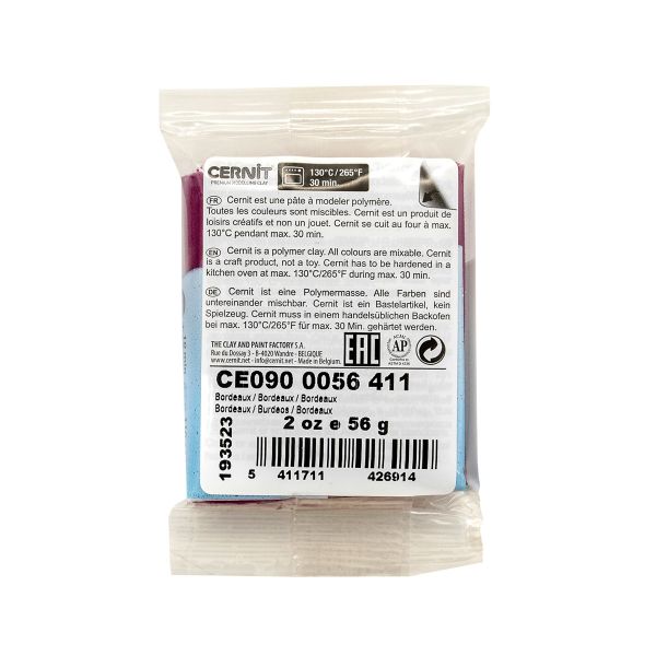 Полимерная глина Cernit №1 запекаемая, классическая 56-62 гр, 411 бордовый