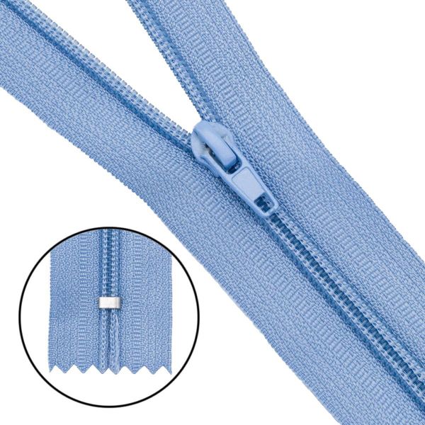 Молния спираль (витая) брючная Т4 (4 мм), 1 зам., н/раз., 20 см, автомат, S352 голубой, уп.10 штук