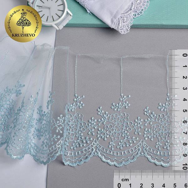 Кружево на сетке широкое 100 мм, диз. 178, цв.07 голубой, уп. 9 м, Kruzhevo