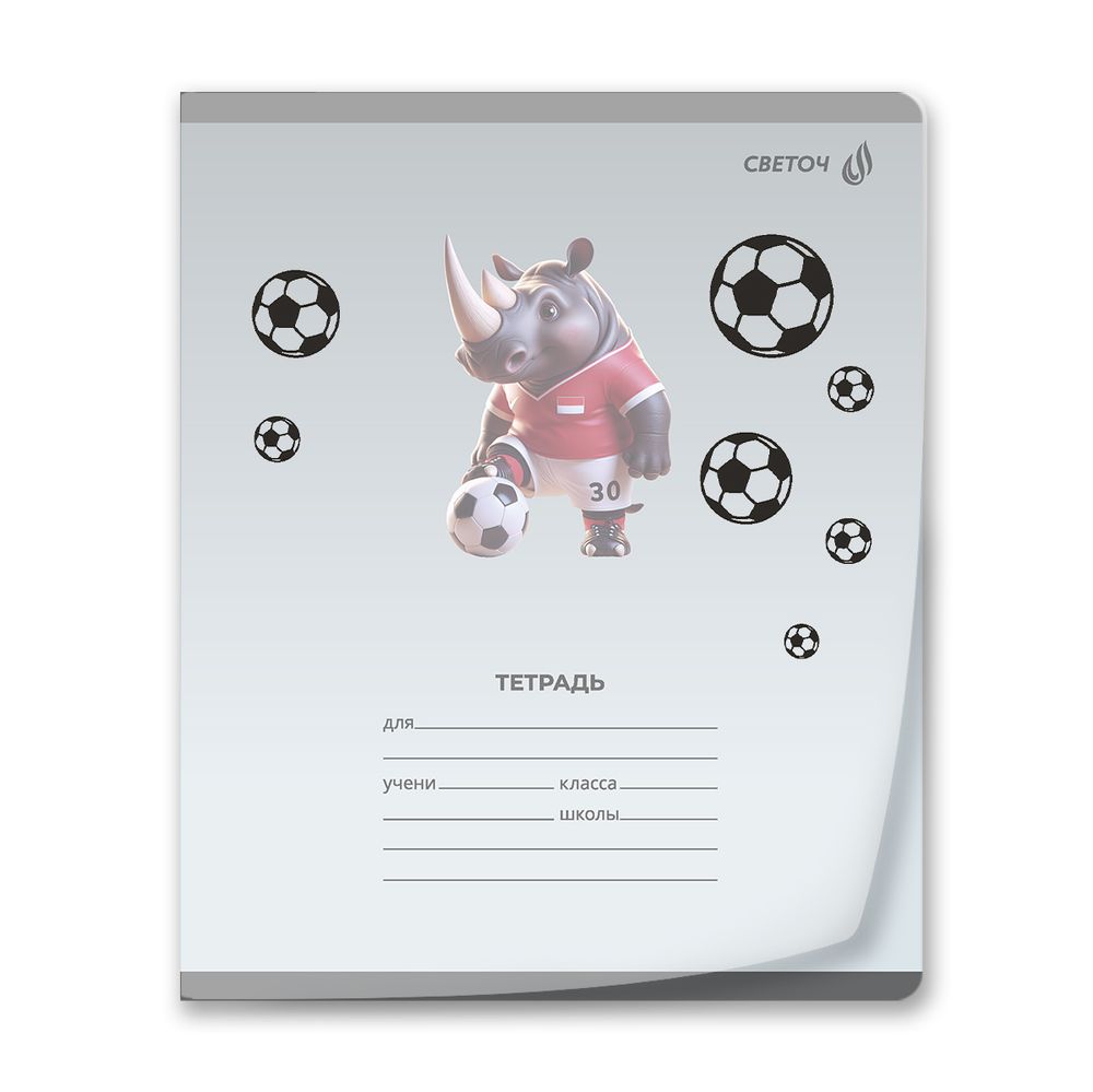 Тетрадь ученическая школьная пластик. обложкой 180 мкм. с трафарет. печатью, цвет.запечат.титул лист A5 12 л. на скобе 65 г/м², белизна 100% 25 шт клетка, 01391 Футбол, Светоч Т68