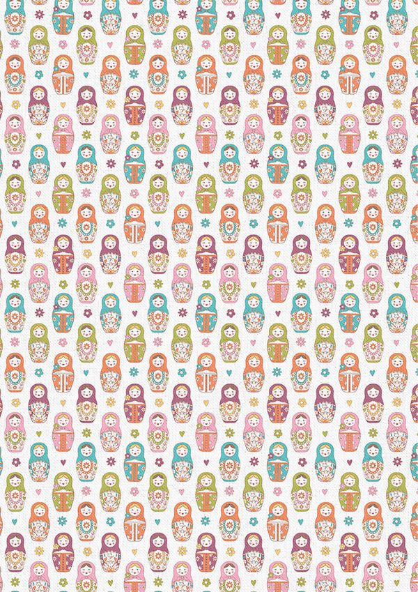 Ткань для пэчворка Peppy Крошки-матрешки, рулон 112 см / 5 метров, КМ-14 белый, Peppy